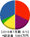 菅谷工業 貸借対照表 2010年7月期
