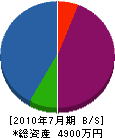 長田建設 貸借対照表 2010年7月期